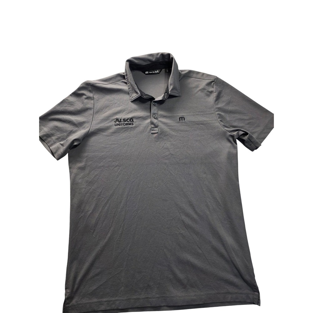 Travis Mathew Mens Gray‎ Alsco Uniforms Logo Polo Shirt Large Short Sleeve Golf